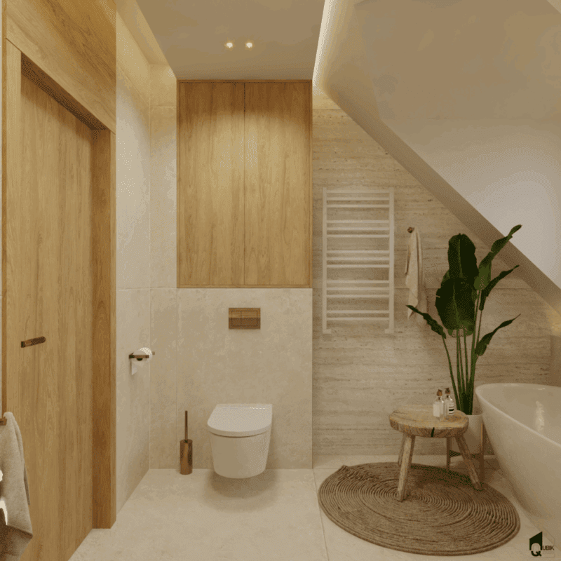 Sieradz-łazienka-japandi-jasna (5) Nowoczesna łazienka z funkcjonalnymi meblami na wymiar i spokojną atmosferą spa