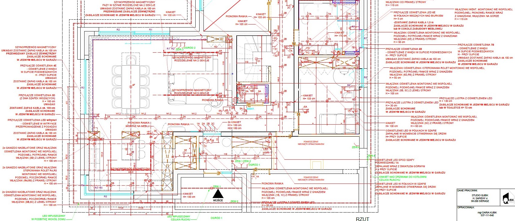 STUDIO QUBIK ARCHITEKT WNETRZ LODZ WARSZAWA rzut elektryki gniada oswietlenie dokumentacja tehcniczna
